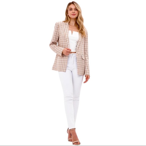 NWT FORE COLLECTION PREPPY PASTEL PLAID PADDED SHOULDER SPRING SUMMER BLAZER - Picture 13 of 13